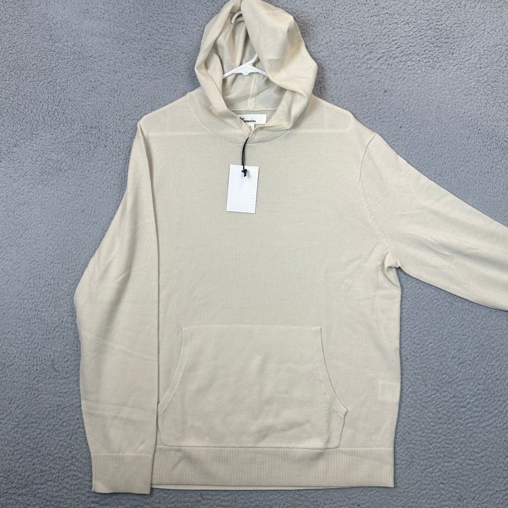 NEW The Commons Hoodie Mens Large Cream Merino Wool Blend Knit Sweater Stretch